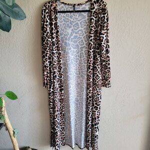 Femmina Leopard Print Long Lightweight Open Cardigan Duster size L